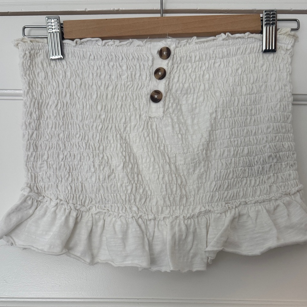 We The Free White Smocked Ruffle Tube Top with Button Detail